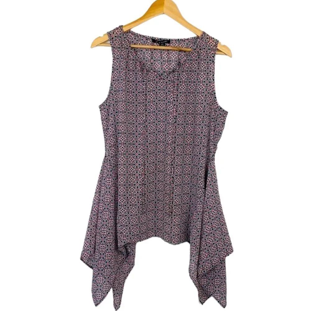 Zac & Rachel black red boho print asymmetric top M